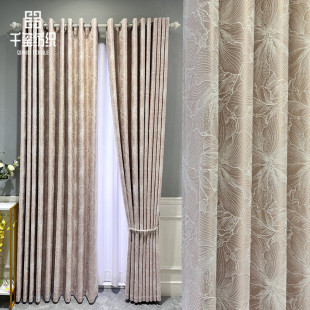 新款 现代简约轻奢绿色高精密客厅卧室窗帘雪尼尔灰色粉色