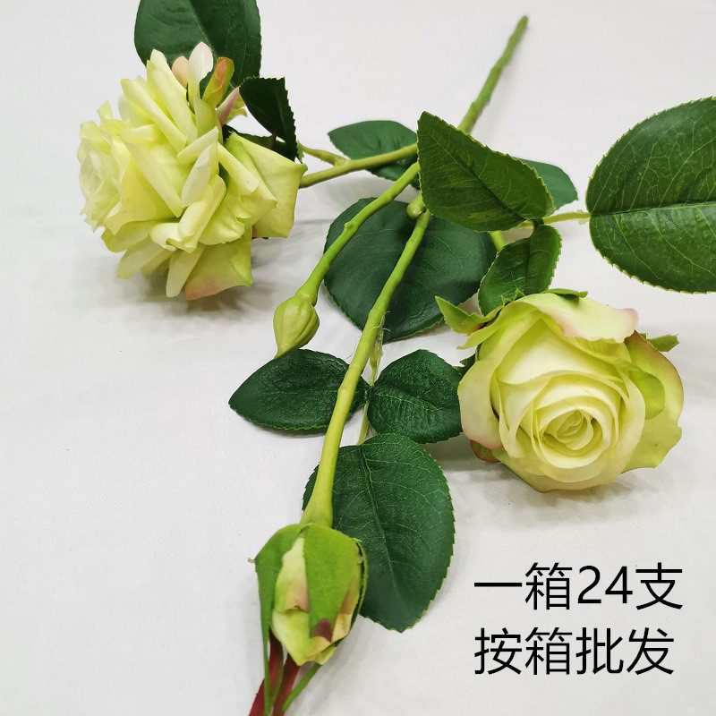 批发湿感仿真花3头多层卷边玫瑰花高级感轻奢婚庆家居摄影装饰花