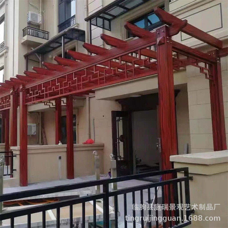 定制铝合金葡萄架仿木纹花架爬藤架庭院花园景观户外长廊架子廊架图片