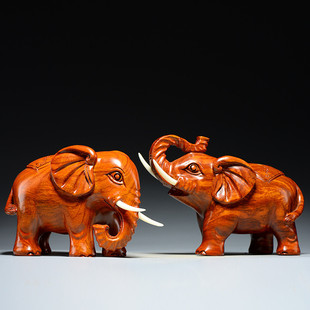 花梨木雕刻大象摆件一对木质象家居客厅玄关办公室装饰工艺品送礼