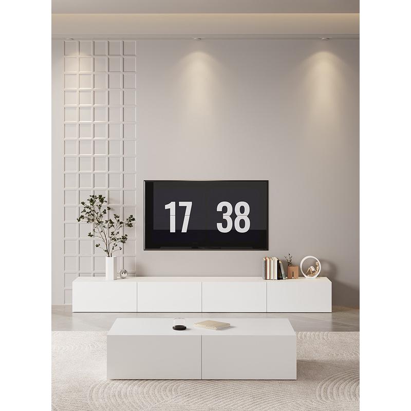 北欧茶几电视柜组合简约现代奶油白色风落地小户型实木客厅电视柜