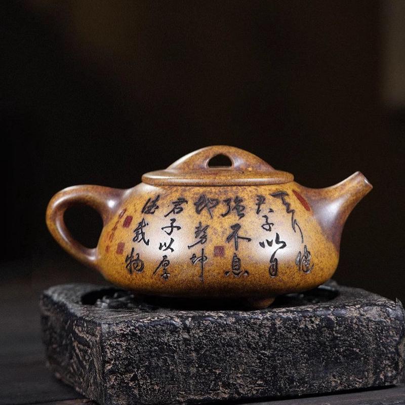 热销大品茶壶550cc原矿龙窑柴烧石瓢纯手工刻绘高端茶具厂家批发