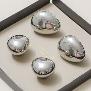 星翡银色柜门水滴拉手单孔陶瓷抽屉把手儿童衣柜免打孔柜子高级感