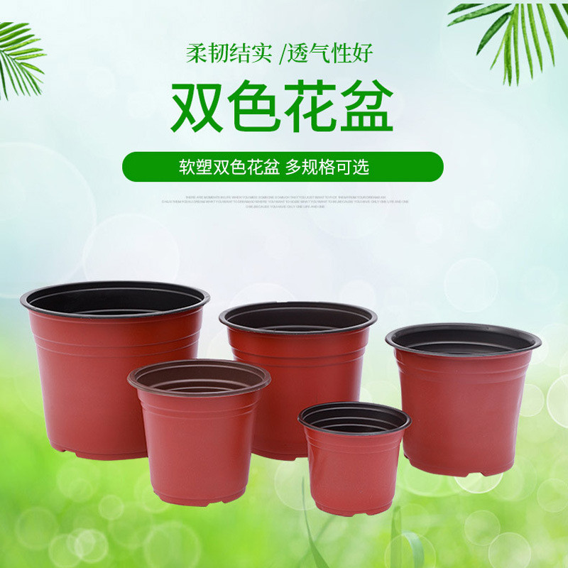 塑料双色花盆软塑育苗盆加厚一次性培育绿植多肉营养钵