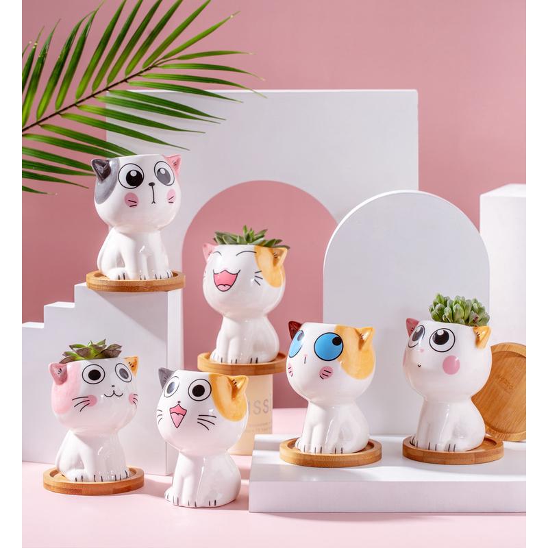 底托陶瓷卡通可爱动物小花盆栽摆件多肉绿植种植装饰北欧盘