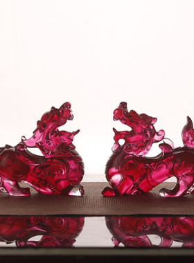 古法琉璃貔貅摆件玄关客厅红色店铺工艺品招财貔貅开业家居装饰品