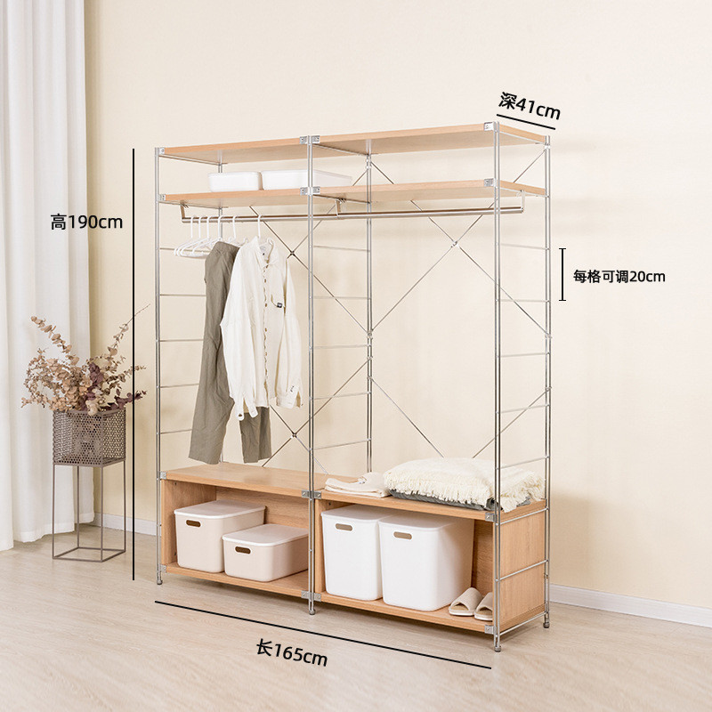 开放式衣柜加粗衣帽架简易组合收纳挂衣架置物架衣帽间