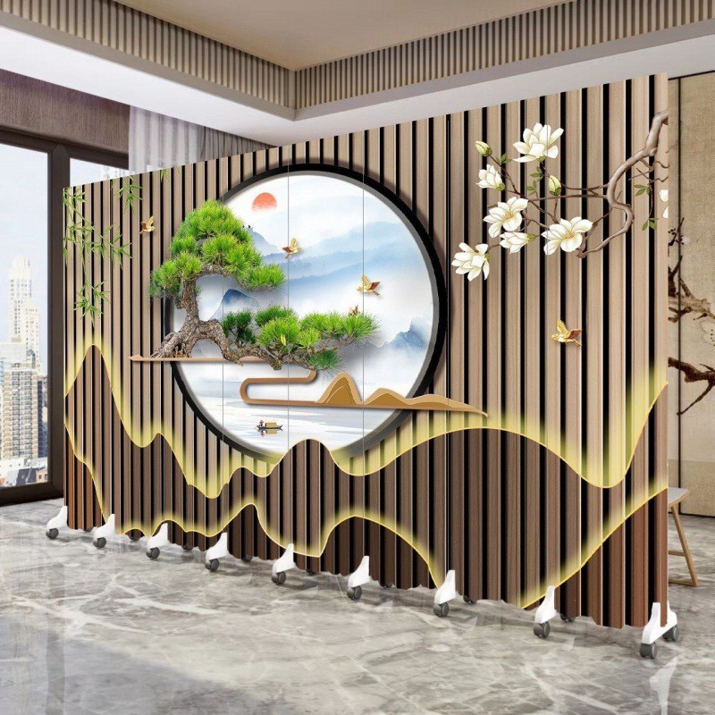 新中式木格栅办公室屏风隔断饭店大厅玄关酒店花格玄关背景墙屏风