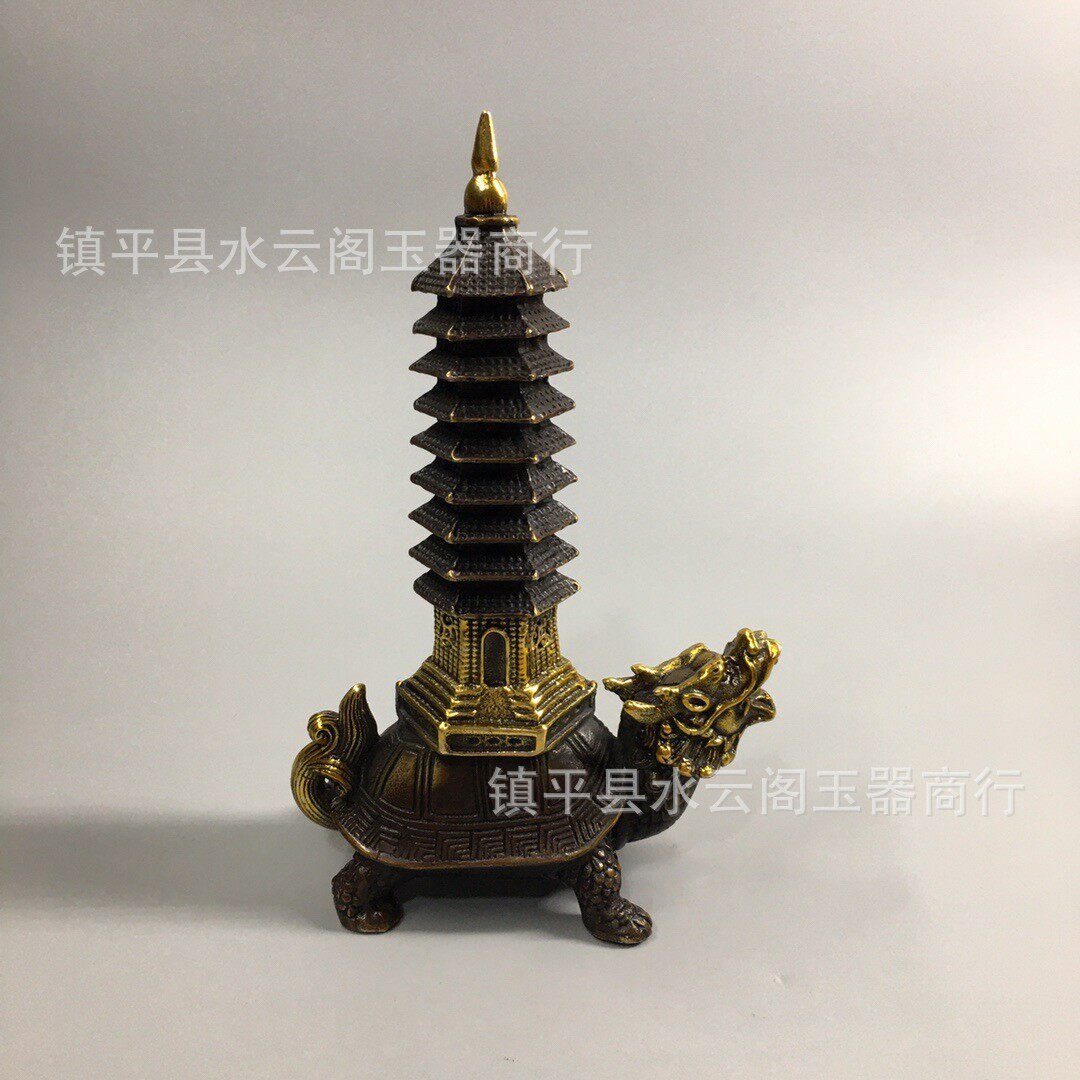 铜鎏金龙龟塔摆件9九层龙龟托塔龙龟背文昌塔书房工艺礼品龙龟塔