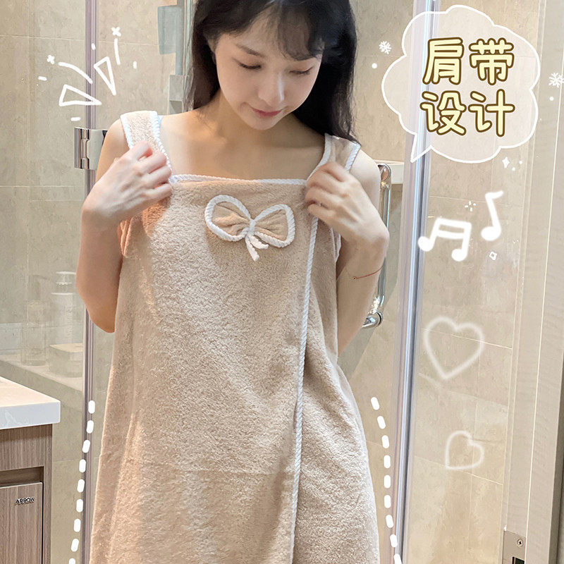 女士可穿式浴巾浴袍吸水速干背心式大人吊带洗澡浴裙裹身穿戴裹巾