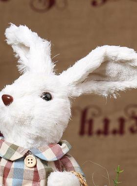 站立兔手工艺摆件16v0030-31右歪头迷你2号兔玫瑰花白曲线（等）