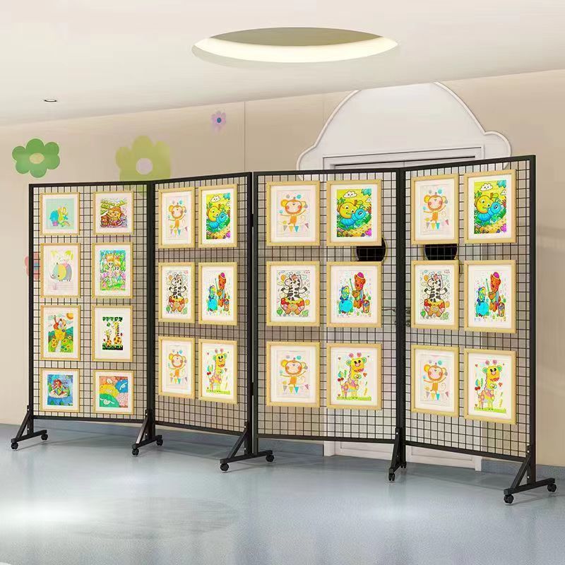 铁艺网格画展展示架幼儿园作品书法折叠网架立式移动置物架户外批