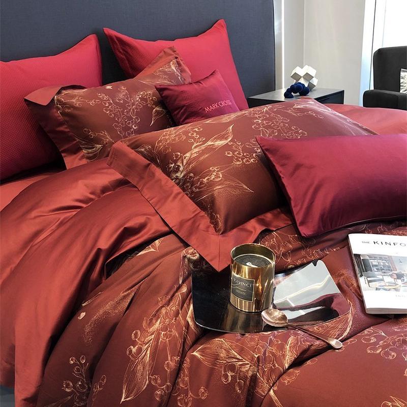 轻奢时尚100支长绒棉床单被套全棉新婚房喜庆红色婚庆四件套床品4