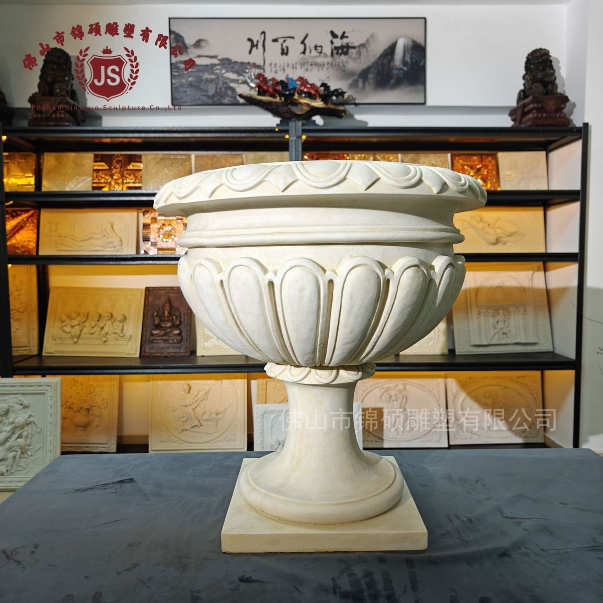 人造砂岩古典装饰花盆落地立柱玻璃钢商场酒店户外花瓶摆件花盘