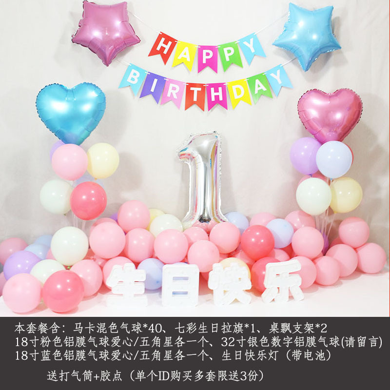 厂家周岁儿童女宝生日快乐气球套餐 女孩批发百日背景墙装饰布置