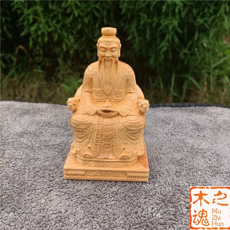 精雕桧木雕人物太上老君三清道祖神像道德元始灵宝天尊摆件工艺品