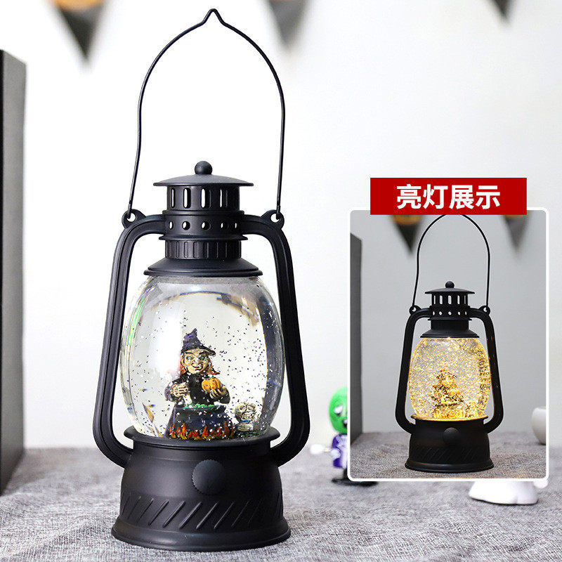 万圣节创意南瓜注水玻璃灯鬼节装饰手提油灯摆件酒吧鬼屋布置道具