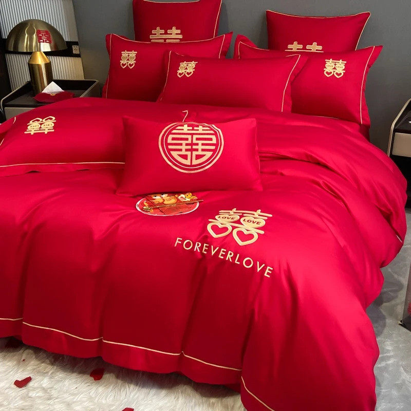 结婚床上用品四件套婚庆床单被套婚房喜被红色被单婚礼大红色新婚,床上用品,婚庆床品套件,淘宝优惠券,粉丝福利购,淘宝优惠卷