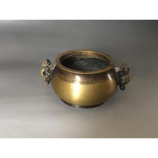 大明宣德铜器耳炉古玩龙金属工艺品香炉摆件