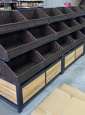 9cq6超市梯形仿头水果篮陈列筐果蔬篮堆藤编篮斜坡篮货架货筐展示