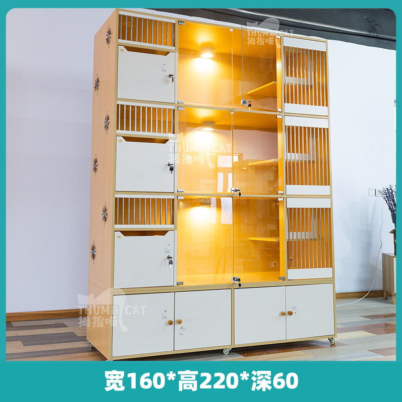 猫笼子实木猫别墅展示柜笼子宠物店玻璃柜三层家用寄养笼猫窝猫屋