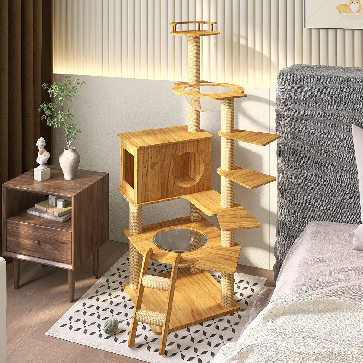 河北厂家猫爬架一体家用不占地猫爬架子猫咪太空舱立柱猫实木跳台