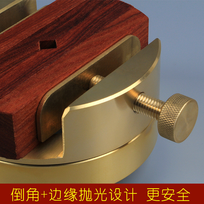 新款一体黄铜印床黑檀木360度旋转篆刻檀木大号圆形印台红夹具