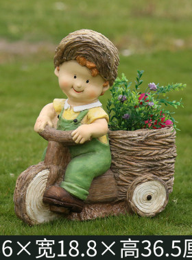 户外花园庭院装饰品摆件别墅卡通创意人物树脂男女孩花缸摆设花盆