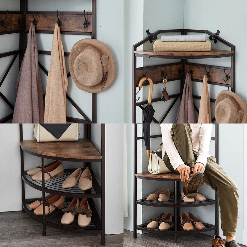 现货卧室转角衣帽架落地家用室内墙角简易置物架拐角挂衣服架鞋架