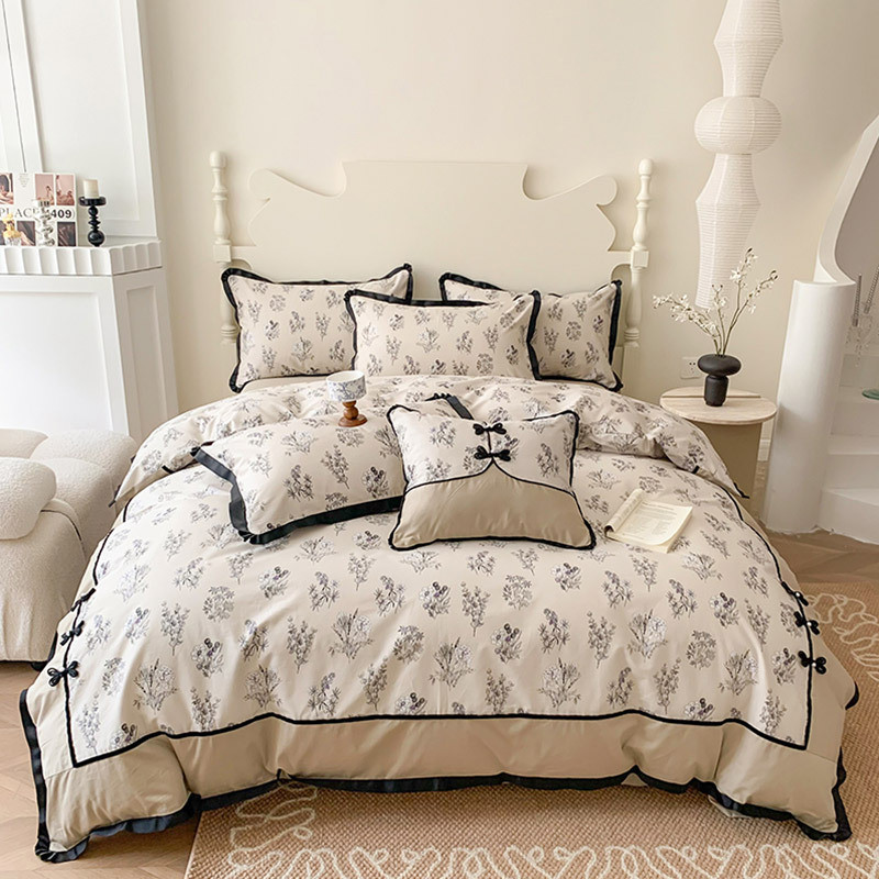 直播供货全棉国潮床单印花仿盘扣被套新中式三件四件套可做床笠款