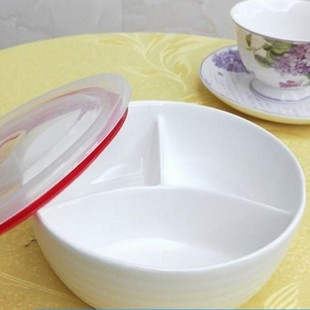 陶瓷餐盘带盖分格饭碗可微波炉加热适合蒸笼蒸菜潮州产带餐选-