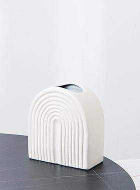样板房兰迪u型陶瓷花瓶软装饰品摆件北欧现代花器莫售楼前台摆设
