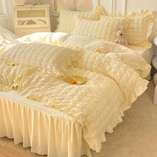 床裙四件套三件套四件套 水洗棉床单款 2022新款 公主风花边泡泡纱款