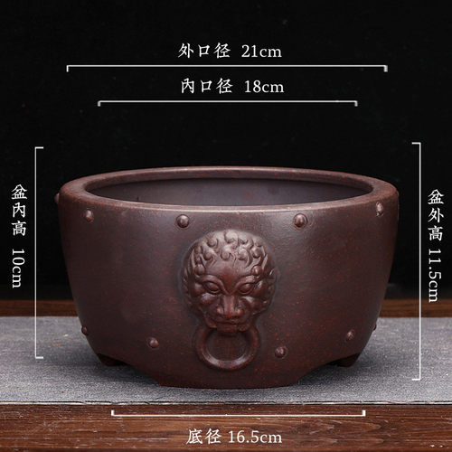 紫砂花盆仿古鼓钉圆形盆景头兽盆兰花君子兰室内假山多肉盆栽批发