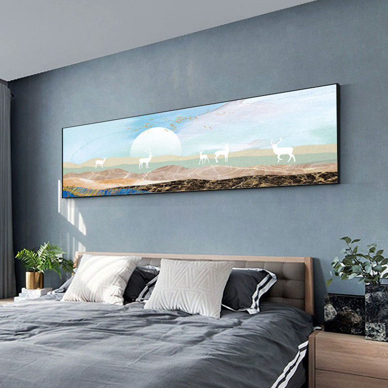 村床头壁画深圳油画横版装饰画客厅北欧大芬卧室山水简约挂画现代