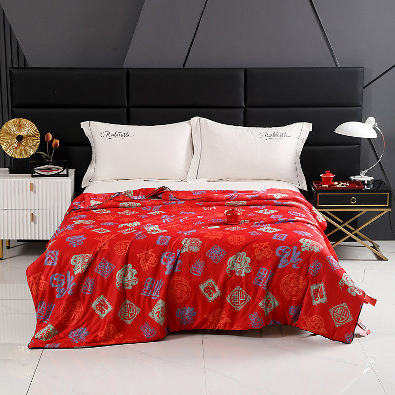 纤维数码印花百福被大豆夏季夏凉被空调被送婆婆回礼被单双人薄被