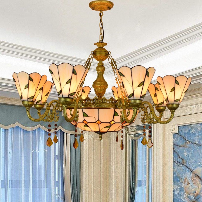 美式简约地中海创意欧琈吊灯凡尼彩色玻璃客厅餐厅酒吧商铺多头蒂