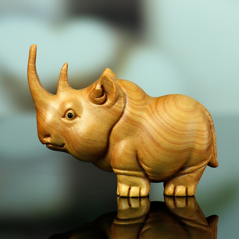 黄杨木雕文玩家居手把件非洲三宝犀牛河马大象车载摆件木质工艺品