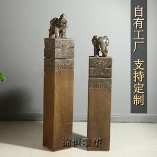 石雕拴马桩大象石柱青石仿古庭院室内中式装饰摆件栓马石招财石象