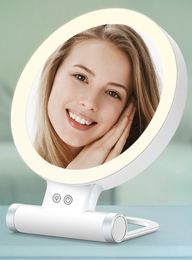 家用双面化妆镜平面10xled折叠壁挂浴室镜放大双面化妆镜