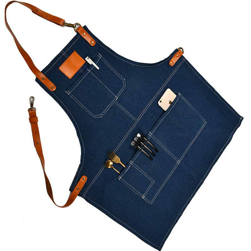 牛仔现货工作服围裙logo牌宠物师咖啡厅美发师帆布围裙批发