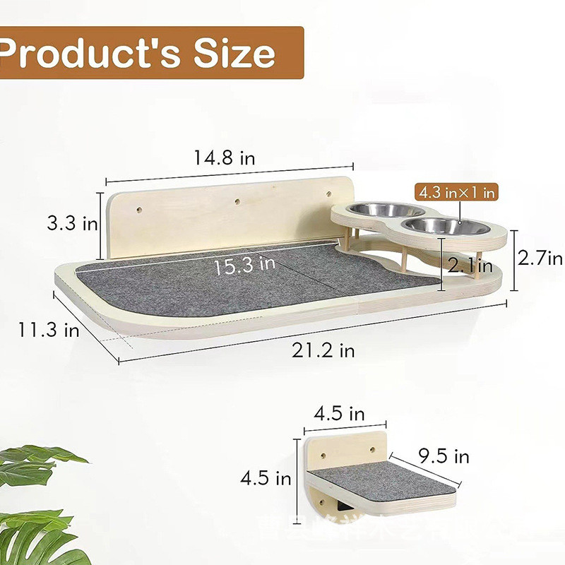 创意木质猫爬架猫跳台壁挂猫窝猫咪猫猫喂食器墙上双碗楼梯猫碗架