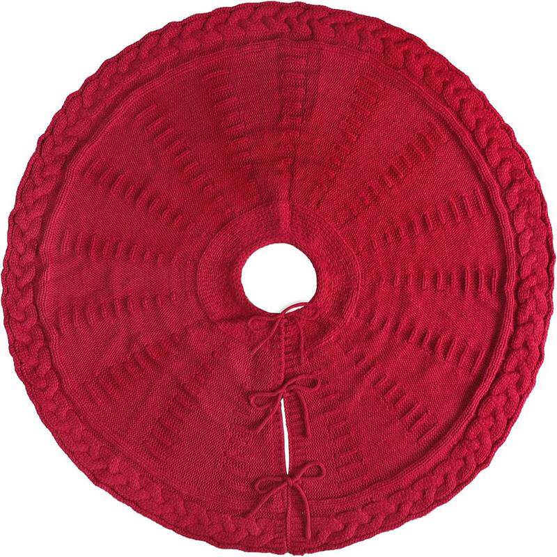 圣诞树裙圣诞120cm白色针织树裙装饰品树底下摆件围裙红色毯子