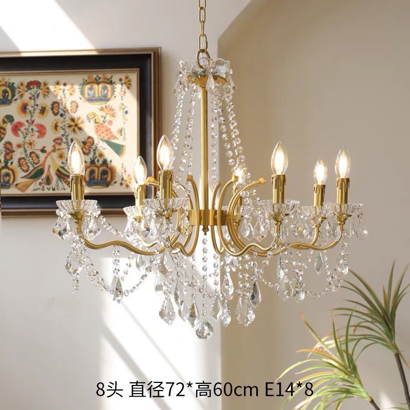 法式蜡烛吊灯中古客厅卧室复式楼梯餐厅灯美式灯具2024年新款水晶
