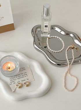 ins风香薰首饰展示盘 家用简约陶瓷盘玄关钥匙收纳盘装饰托盘摆件