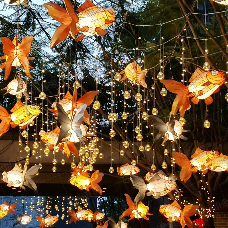 中秋过年过道走廊灯笼鱼灯庙会布置通道亮化古镇花灯节庆亮化装饰