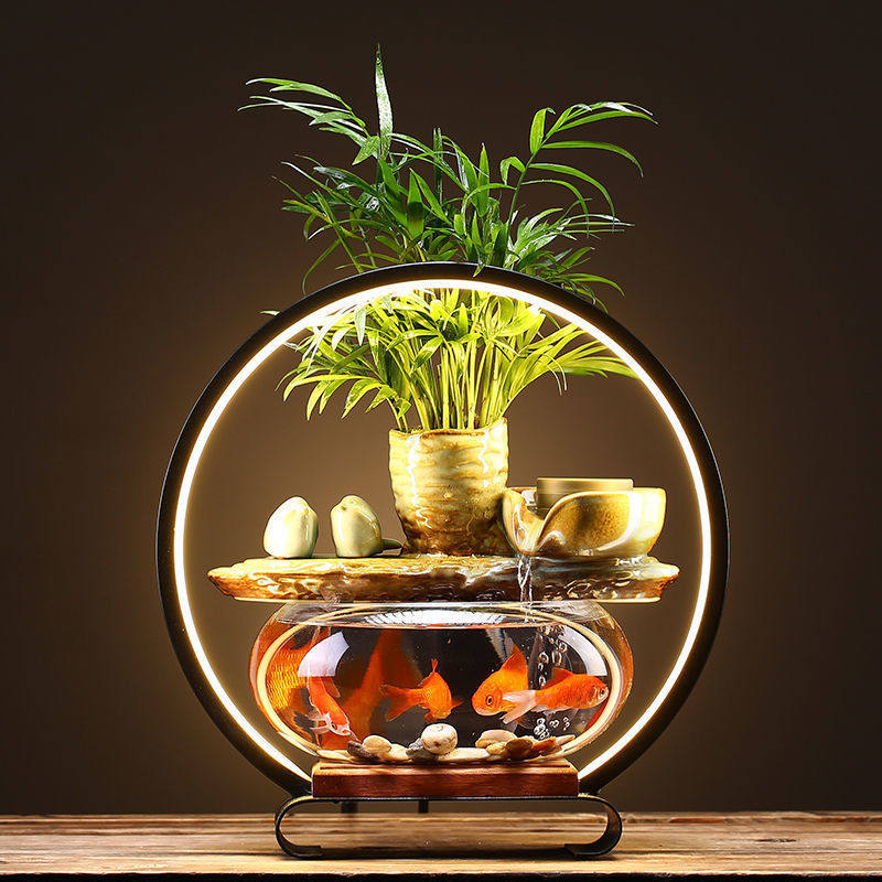 迷你鱼缸创意桌面水族箱循环流水透明家用玄关生态小型造景摆件