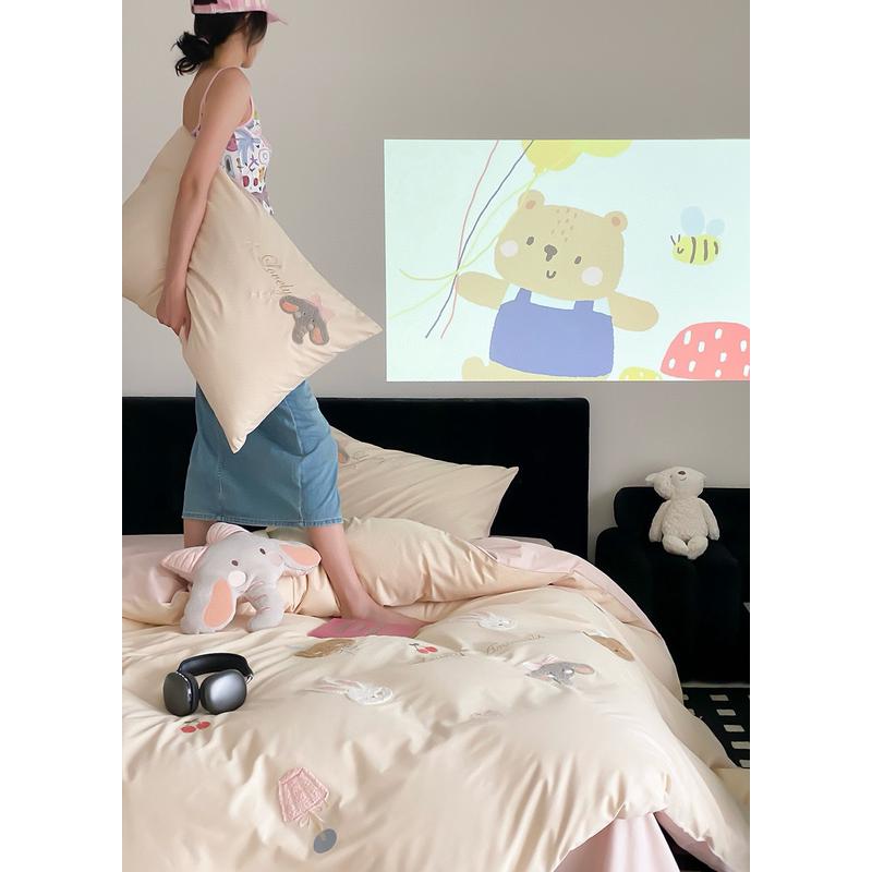 100支全棉磨毛女孩可爱卡通四件套床上用品4件套被套床单小兔秋冬