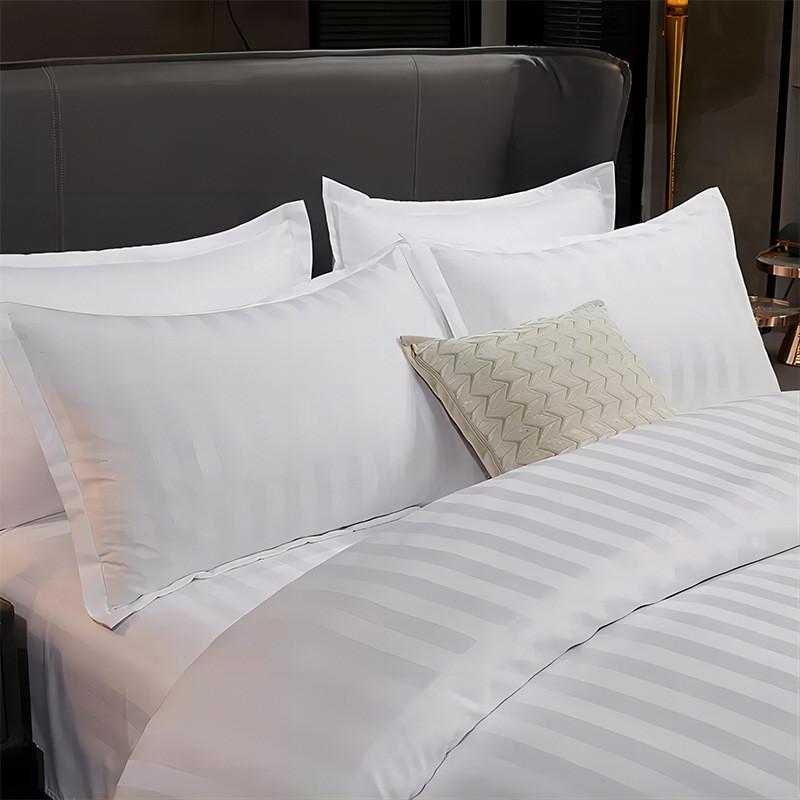 酒店四件套全棉白色缎条宾馆宿舍医院枕芯床单被套套装酒店布草