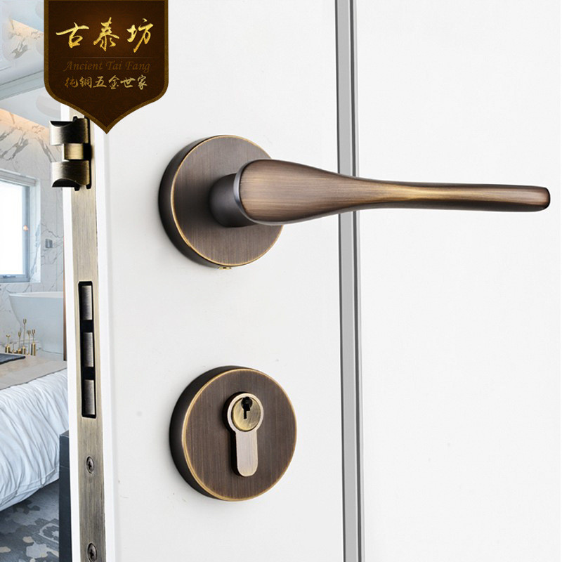热销厂家直销纯铜门锁静音锁具卧室通用型房木门分体室内家用全铜